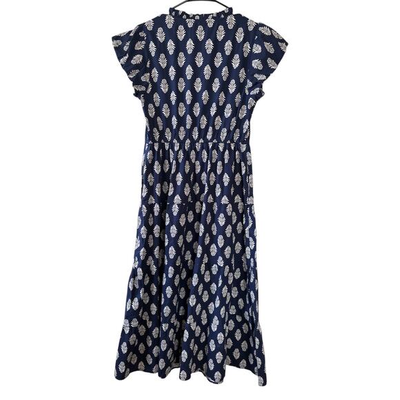 J.Crew Factory Women’s Navy Leaf Printed V-neck Puff-Sleeve Maxi Dress Size 6 - Picture 3 of 8